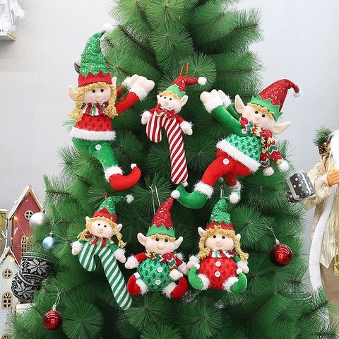 Simpatici Ornamenti di Peluche dell'Elfo di Natale Cappello con Paillettes Sciarpa a Righe Decorazione Appesa per l'Albero di Natale Festivo per l'Arredamento della Casa della Festa