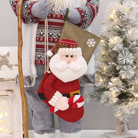 Calza di Natale Grande Decorazione Sacchetto Regalo di Caramelle in Tessuto Con Bambola 3D Babbo Natale Pupazzo di Neve per Albero di Natale Decorazione Casa Festa