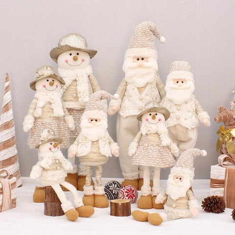 Lussuosa Bambola di Peluche Babbo Natale Pupazzo di Neve Retrattile Champagne Oro Paillettes Statuina in Piedi Decorazione Festa Natale