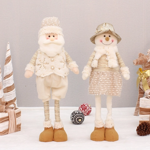 Weihnachts Plüschpuppe Weihnachtsmann Schneemann Mit Ausziehbaren Beinen Paillettenstoff Champagner Gold Deko