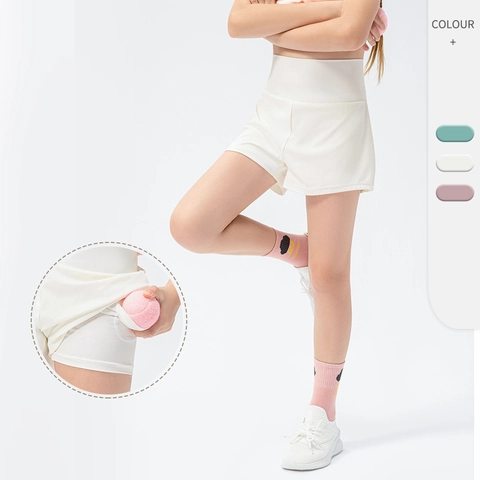 Pantaloncini Sportivi da Bambina ad Asciugatura Rapida Finto Due Pezzi Vita Alta Pantaloncini Larghi per Corsa e Tennis Per Bambini