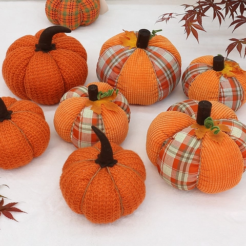 Ornamento di Zucca in Tessuto Raccolto Ringraziamento Halloween Autunno Decorativo Zucca Imbottita Puntelli Fatto a Mano Tavolo Casa
