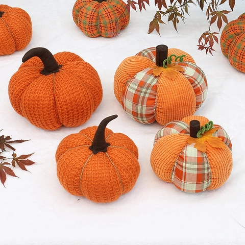 Ornamento di Zucca in Tessuto Raccolto Ringraziamento Halloween Autunno Decorativo Zucca Imbottita Puntelli Fatto a Mano Tavolo Casa