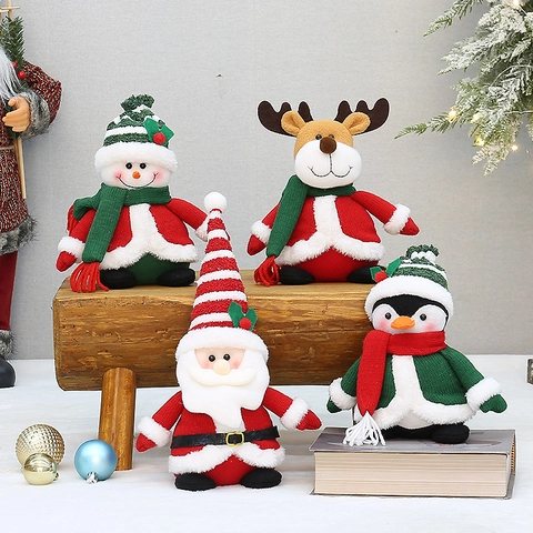 Kerst Zittende Pop Gebreide Stof Kerstman Sneeuwpop Rendier Pinguïn Miniatuur Feestelijke Desktop Home Decoratie
