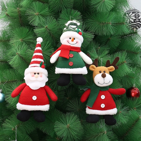 Ornamenti Natalizi da Appendere All'albero Peluche Babbo Natale Pupazzo di Neve Renna Maglia Tessuto Plaid Decorazioni per la Casa