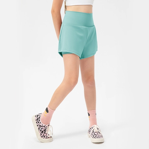 Girls Double Layered Sports Shorts High Waist Quick Dry Ice Silk Athletic Shorts With Pockets For Running Tennis Training Kids Breathable Activewear