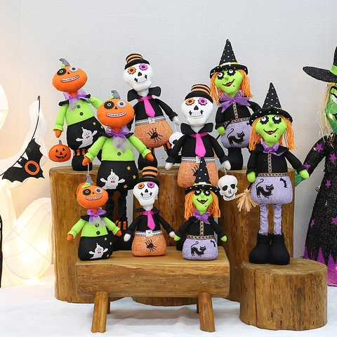 Halloween Stoff Plüschpuppe Ornament Kürbis Kopf Skelett Hexe Puppe Tischdekoration Für Feiertagsparty Home Layout