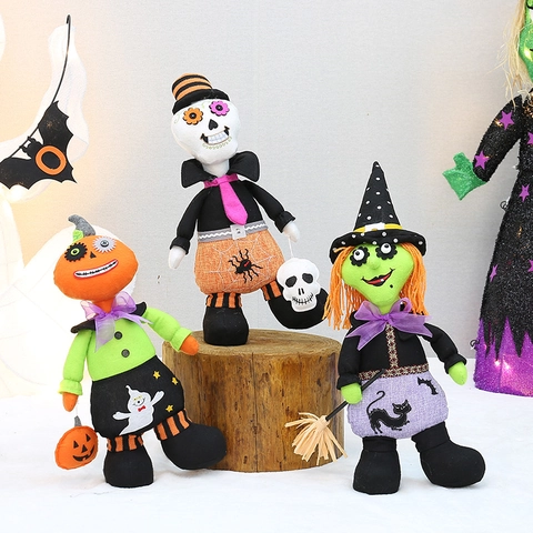 Halloween Stoff Plüschpuppe Ornament Kürbis Kopf Skelett Hexe Puppe Tischdekoration Für Feiertagsparty Home Layout