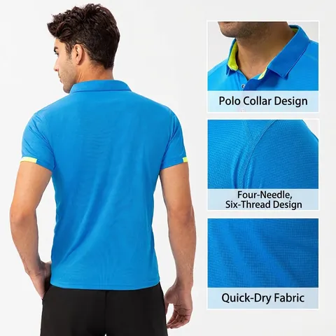 Men Quick Dry Sport Polo Shirt Breathable Short Sleeve Top Contrast Color Lapel Athletic T-Shirt For Running Fitness Training