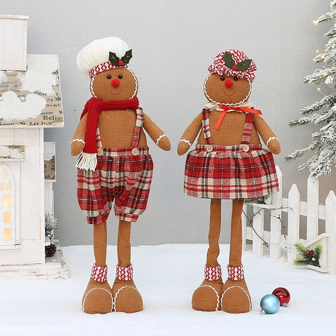 Bambola Peluche Omino Pan Di Zenzero Natale Maglia Quadri Rossi Ornamento Scrivania Gambe Telescopiche
