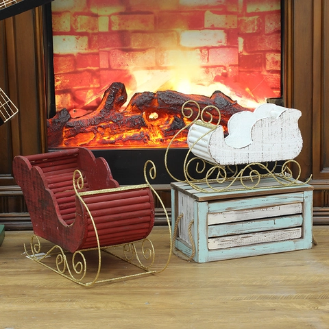 Ornamento Slitta di Natale in Legno Vintage Con Guide in Metallo Slitta Rustica Rossa Bianca per Decorazioni Casa