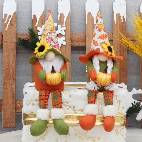 Decorazione Gnomo del Ringraziamento Raccolto Girasole Foglia di Acero Peluche Gnomo Bambola Autunno Casa Tavolo Ornamento per Festa Autunnale