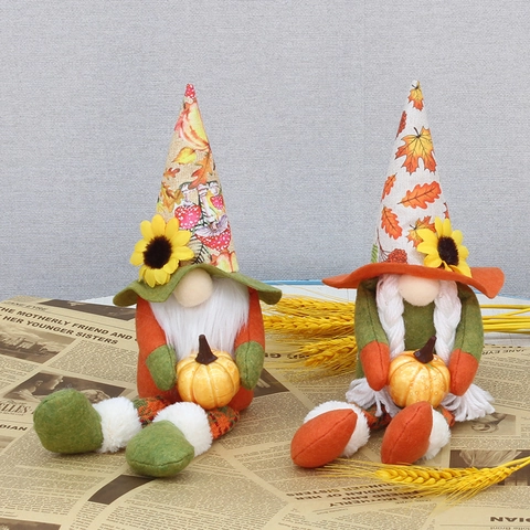 Decorazione Gnomo del Ringraziamento Raccolto Girasole Foglia di Acero Peluche Gnomo Bambola Autunno Casa Tavolo Ornamento per Festa Autunnale
