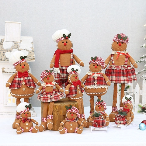 Bambola Peluche Pan di Zenzero di Natale Tessuto a Quadretti Maglia Nordica Giocattolo Gambe Retrattili Ornamento Tavola Natale Casa Decor