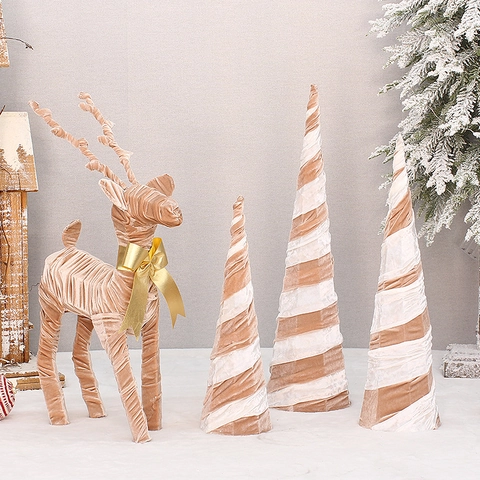 Natale Renna Albero a Spirale Avvolto in Tessuto Telaio Ferro Decorazione Invernale Casa Ornamento Tavolo Regalo Festa