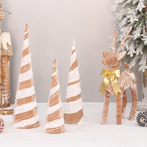 Natale Renna Albero a Spirale Avvolto in Tessuto Telaio Ferro Decorazione Invernale Casa Ornamento Tavolo Regalo Festa