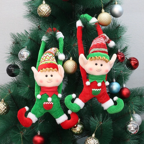 Decorazione da Appendere Bambola Elfo Braccia Lunghe di Natale Fermatenda Elfo Peluche per Albero di Natale Finestra Porta Casa