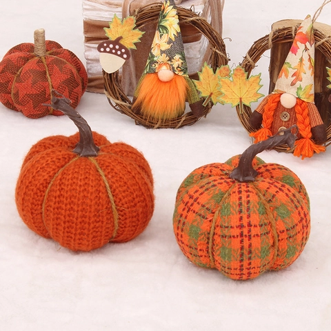 Décoration Citrouille Action Grâce Tissu Tricoté Citrouille Rembourrée Tissu Carreaux Ornement Bureau Automne Décor Table Maison