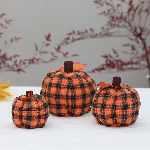 Zucca di Stoffa a Scacchi Ornamenti per il Ringraziamento Decorazione Stoffa Zucca Imbottita Halloween Autunno Casa