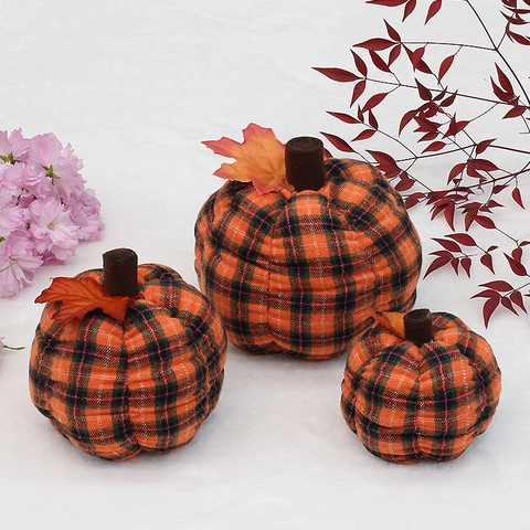 Zucca di Stoffa a Scacchi Ornamenti per il Ringraziamento Decorazione Stoffa Zucca Imbottita Halloween Autunno Casa