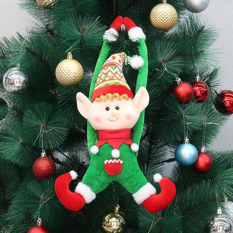Decorazione da Appendere Bambola Elfo Braccia Lunghe di Natale Fermatenda Elfo Peluche per Albero di Natale Finestra Porta Casa