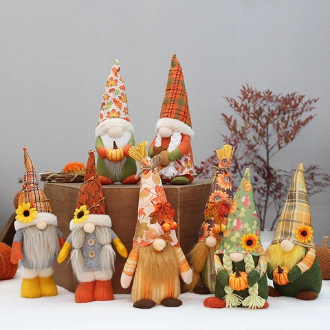 Decorazione di Peluche dello Gnomo del Girasole del Ringraziamento Bambola Rudolf Senza Volto Ornamento per la Casa Autunnale