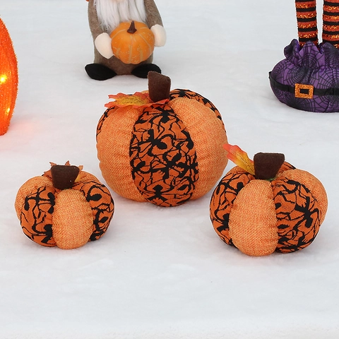 Stoffen Halloween Pompoen Ornamenten Oranje Smiley Gezicht Spinnenweb Decor Zachte Gevulde Pompoen Voor Thuis Feest Vakantie Arrangement