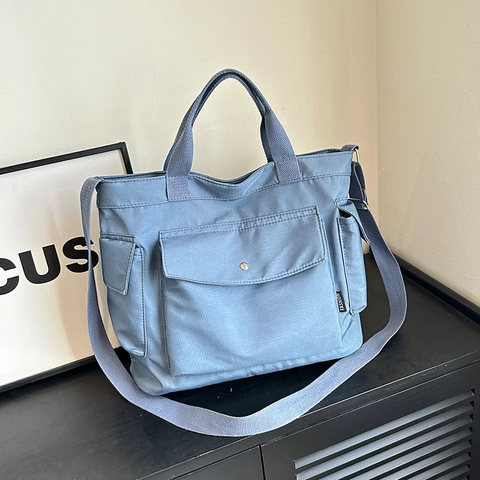 Sac Fourre-tout en Toile pour Femme Grande Capacité Style Urbain Simple Multi Poches Sac à Bandoulière pour École Bureau Quotidien