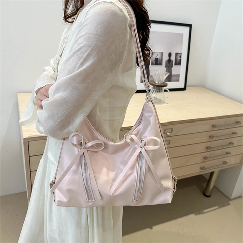 Borsa Tote in Pelle PU da Donna alla Moda con Fiocco Borsa a Tracolla di Grande Capacità con Cerniera Zaino Casual Multiuso