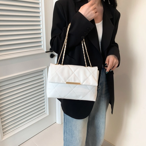 Sac à Épaule Matelassé à Losanges pour Femmes Grande Capacité en Cuir PU Sac Bandoulière Avec Chaîne Dorée Sac Cabas de Trajet