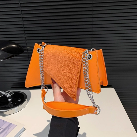 Women Fashion Asymmetric Geometric PU Leather Shoulder Bag With Metal Chain Crocodile Pattern Small Square Crossbody Bag