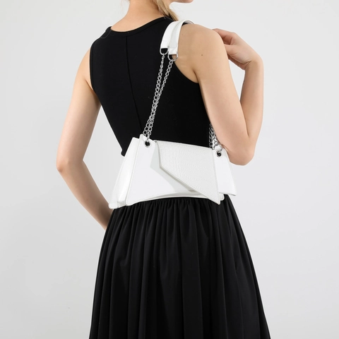 Women Fashion Asymmetric Geometric PU Leather Shoulder Bag With Metal Chain Crocodile Pattern Small Square Crossbody Bag