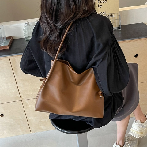 2024 Nueva Moda Mujeres Cuero PU Gran Capacidad Bolso Tote Minimalista Color Sólido Viaje Diario Bolso de Hombro Bolso de Axila