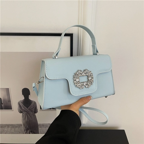 Women Fashion Rhinestone Buckle Small Square Bag PU Leather Shoulder Crossbody Bag Handbag For Daily Party Lady Purse
