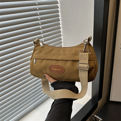 Bolso de Hombro de Lona de Moda para Mujer Bolso de Axila de Gran Capacidad Bolso de Bandolera Casual con Correa Ancha Ajustable Color Sólido