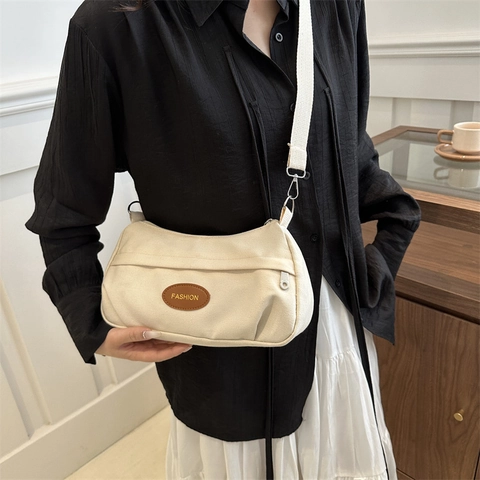 Bolso de Hombro de Lona de Moda para Mujer Bolso de Axila de Gran Capacidad Bolso de Bandolera Casual con Correa Ancha Ajustable Color Sólido
