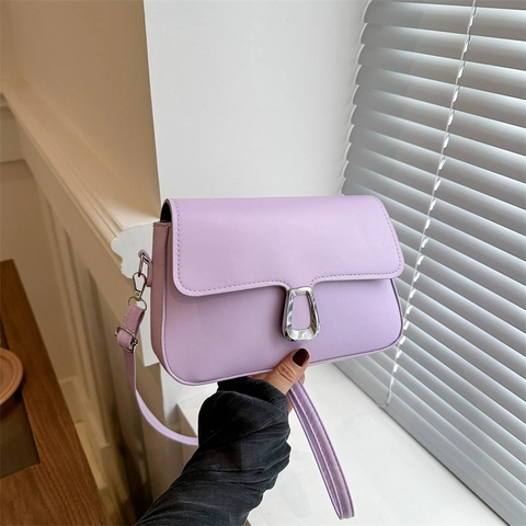 Borsa a Tracolla Piccola Quadrata in Pelle PU Semplice da Donna Borsa a Mano alla Moda a Tinta Unita con Serratura in Argento