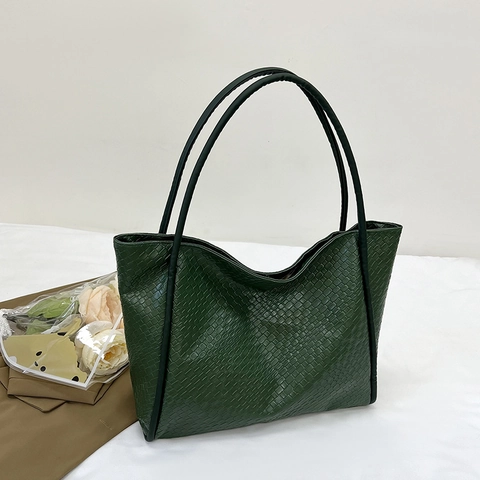 Bolso Tote de Mujer de Cuero PU Tejido Gran Capacidad Bolso de Hombro Retro Simple Conmutar Elegante Color Sólido Bolso de Mano