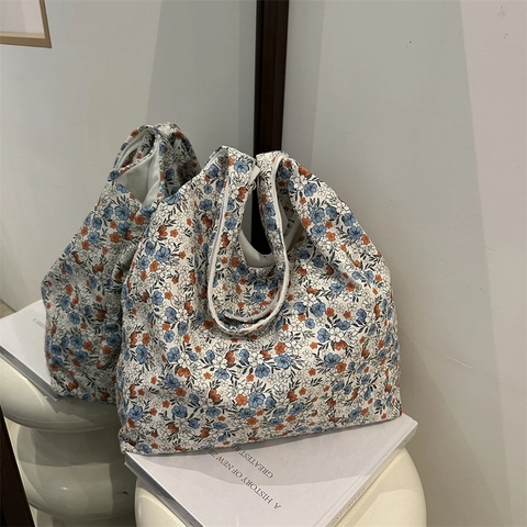 Damen Canvas Tote Bag Mit Großer Kapazität Blumen Schmetterlingsdruck Lässige Umhängetasche Mode Handtasche Lazy Style