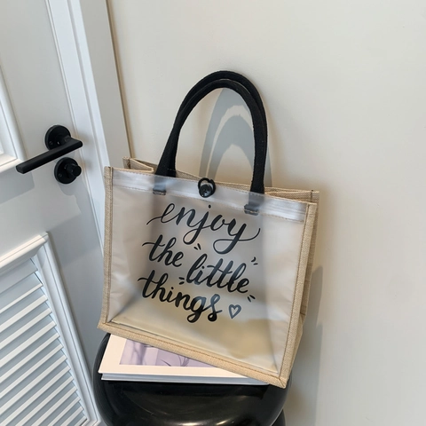 Große Kapazität PVC Patchwork Tragetasche Bedruckt Buchstaben Landschaft Muster Lässig Schultertasche Damen Street Style Shopper