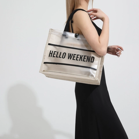 Große Kapazität PVC Patchwork Tragetasche Bedruckt Buchstaben Landschaft Muster Lässig Schultertasche Damen Street Style Shopper