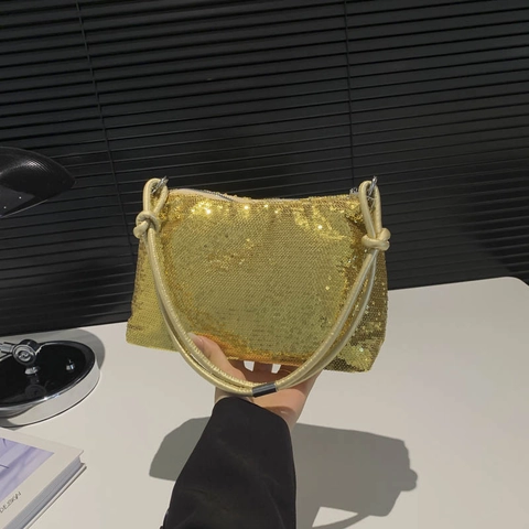 Borsa a Spalla con Paillettes alla Moda per Donna Grande Capacità Borsa Hobo per Feste Serali con Tracolla Annodata Elegante Borsa in Pelle PU