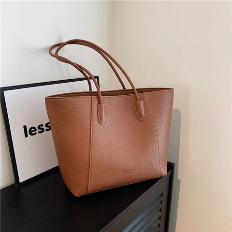 Minimalistische Tragetasche Aus PU Leder Mit Großer Kapazität Für Damen Litschi Struktur Schultertasche Casual Handtasche