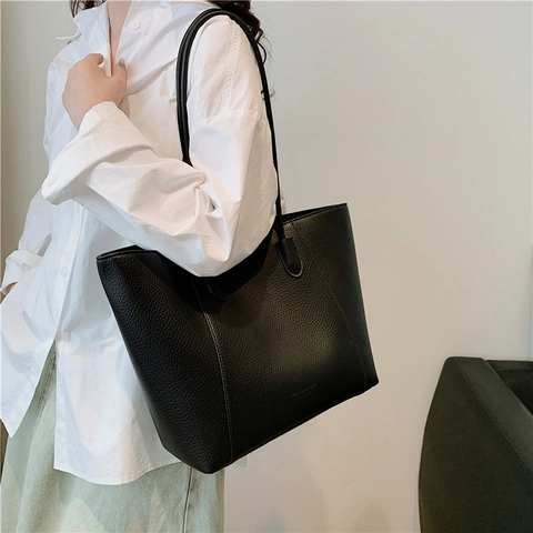 Minimalistische Tragetasche Aus PU Leder Mit Großer Kapazität Für Damen Litschi Struktur Schultertasche Casual Handtasche