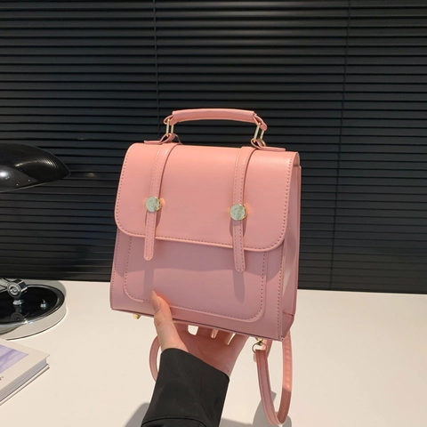 Zaino Mini in Pelle PU Moda Donna Borsa a Mano Urban Semplice Stile Preppy Piccola Borsa a Tracolla con Fibbie Dorate