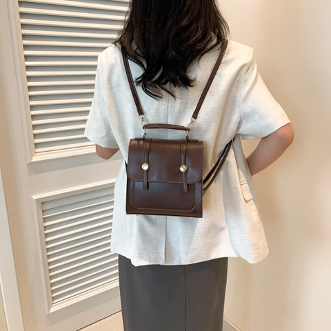 Zaino Mini in Pelle PU Moda Donna Borsa a Mano Urban Semplice Stile Preppy Piccola Borsa a Tracolla con Fibbie Dorate