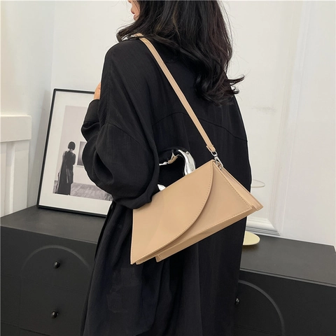 Fashion Women PU Leather Shoulder Bag Irregular Metal Handle Crossbody Bag Urban Minimalist Small Square Handbag For Daily Commute
