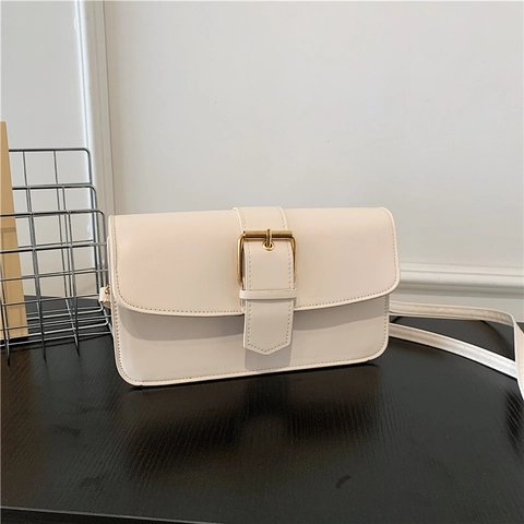 Bolso de Hombro de Cuero PU Minimalista para Mujer Bolso Cuadrado Pequeño Vintage Color Sólido Bandolera con Hebilla Dorada