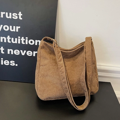 Bolso Tote de Pana Minimalista de Gran Capacidad para Mujer 2024 Verano Moda Color Sólido Bolso de Hombro Cruzado Casual