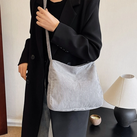 Bolso Tote de Pana Minimalista de Gran Capacidad para Mujer 2024 Verano Moda Color Sólido Bolso de Hombro Cruzado Casual
